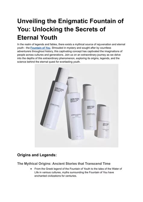 Secrets of Eternal Youth: The Enigmatic Fountain of Ageless Beauty